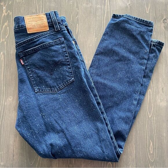 Levis Premium Denim Wedgie Dark Wash High Waist Speckled Jeans Size 27 - Picture 4 of 7